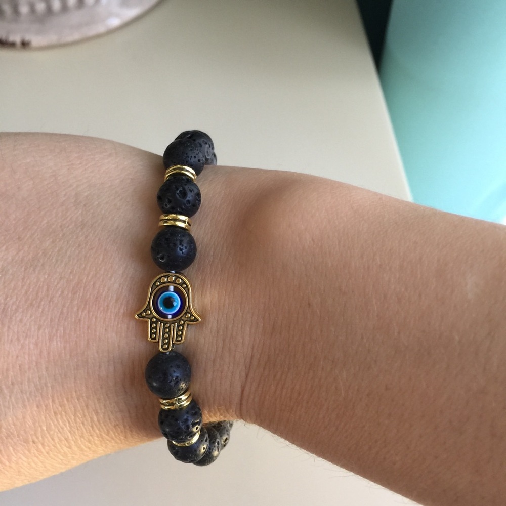 Natural stone Hamsa Hand Luck Evil Eye Bracelet